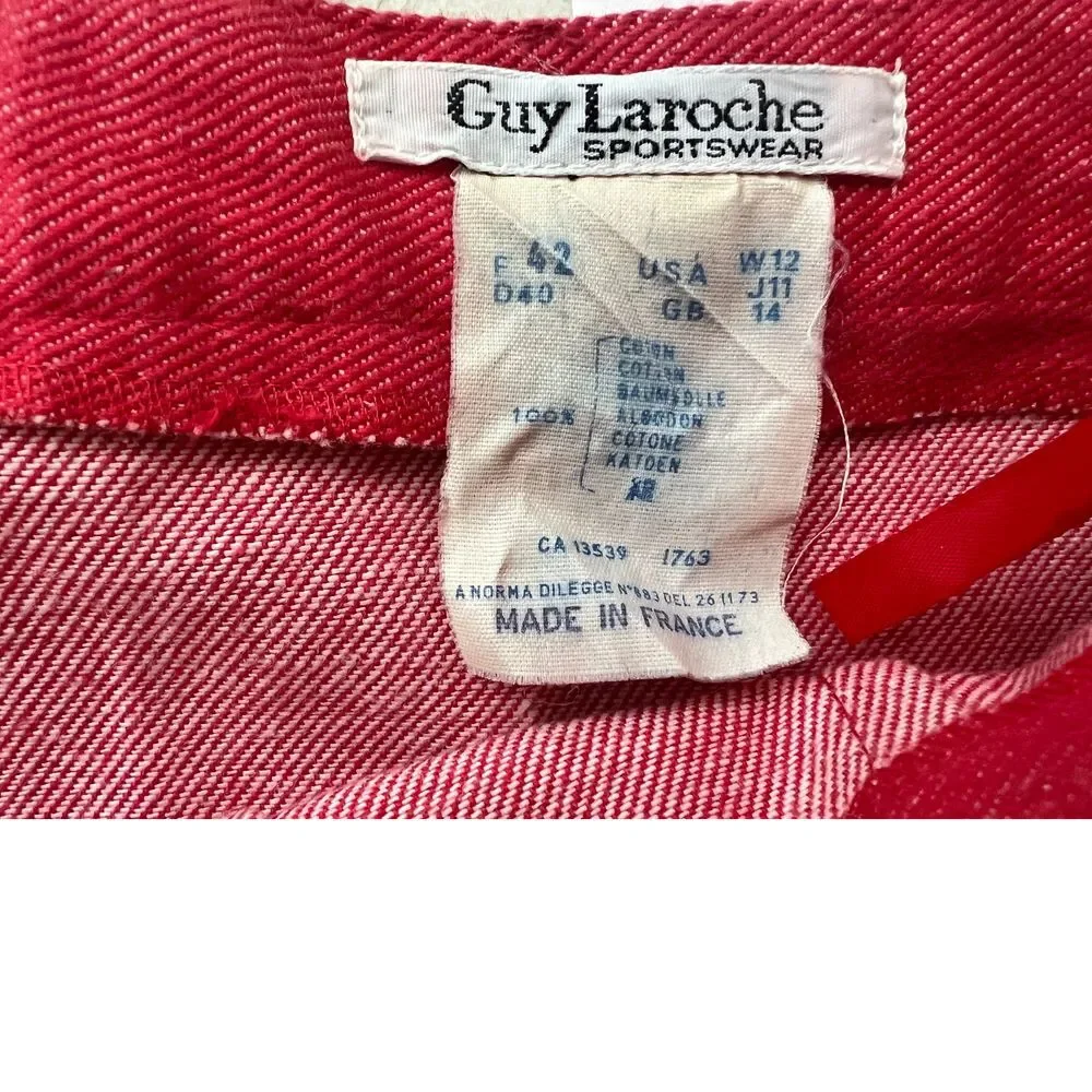 Guy Laroche Vintage Red Cotton Skirt Classics A-Line Silhouette Made in France‎